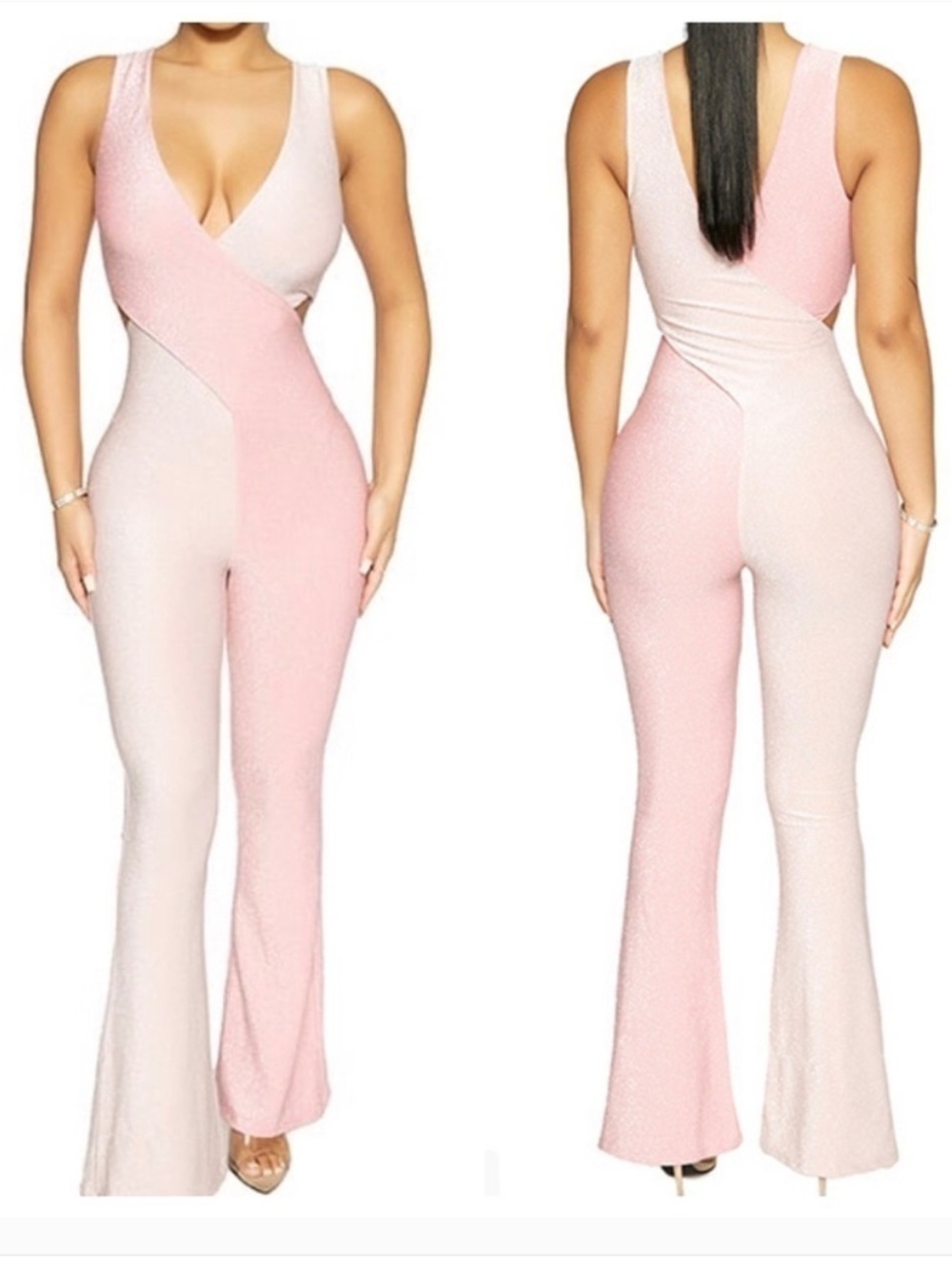 NEW Naked Wardrobe Medium Pink Shimmer Two Tone Jumpsuit Nightout Baddie Chic - Picture 2 of 10
